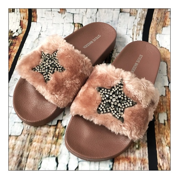 Steve Madden Shoes - ✨Steve Madden Rose Fur Embellished Slide Sandals